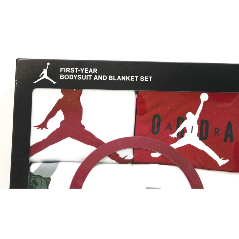 Nike Air Jordan First Year Baby 3 Piece Bodysuit Blanket Set Infant Outfit Gift